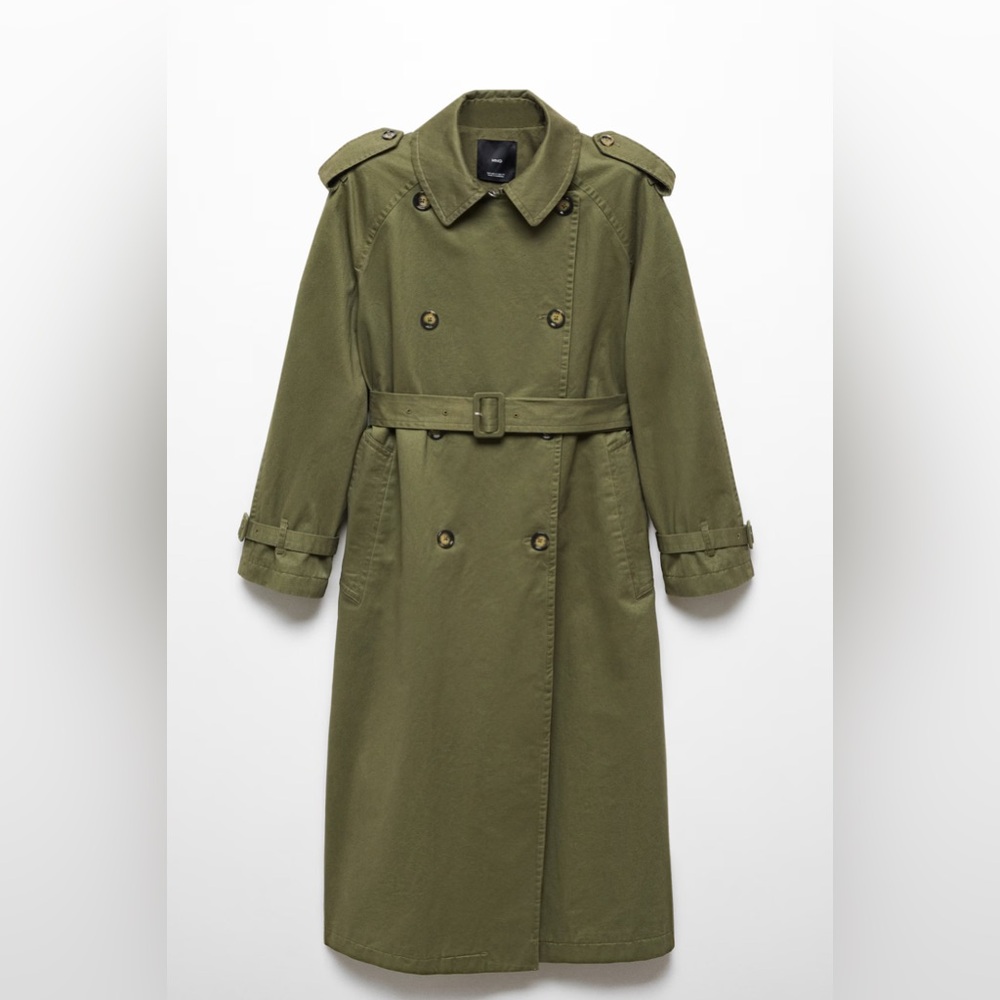 Mango Cotton Lapel Trench In Olive Green Size XS New - Picture 12 of 13
